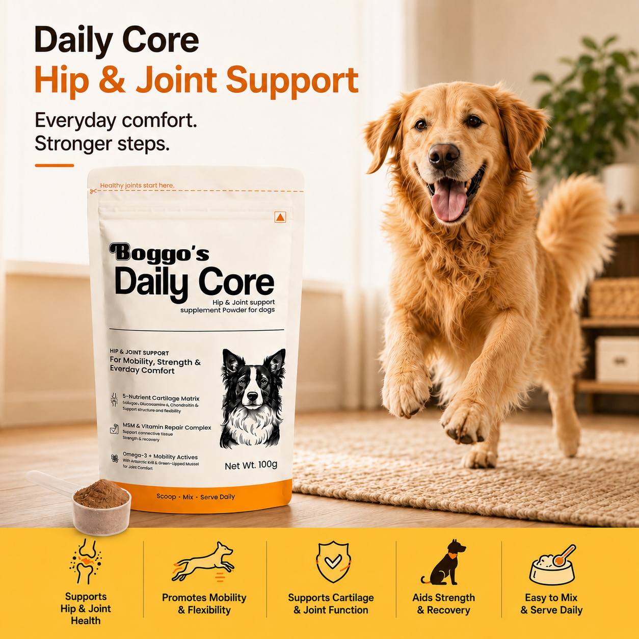 Daily Core Hip & Joint Support Powder for Dogs | 100g