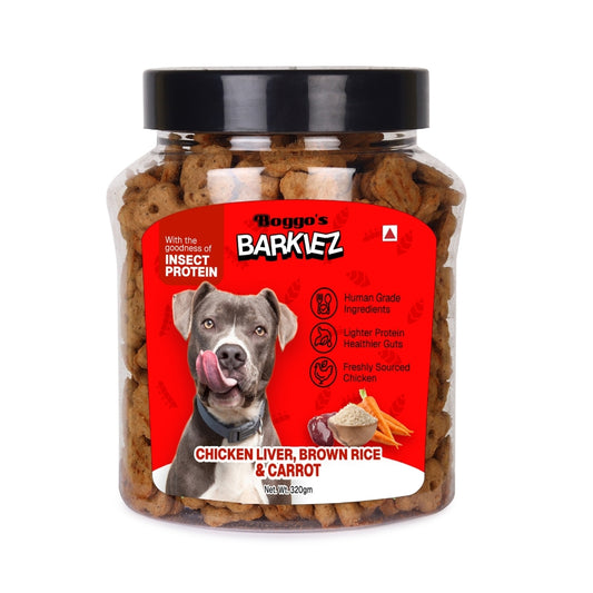 Boggo’s Barkiez Chicken Liver Brown Rice & Carrot Insect Protein Dog Treats (320g)