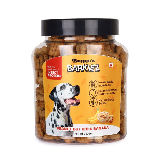 Boggo’s Barkiez Peanut Butter & Banana Insect Protein Dog Treats (320g)