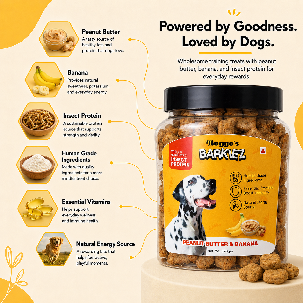 Barkiez Bite-Sized Training Treats - Peanut Butter & Banana Dog Treats (320g)