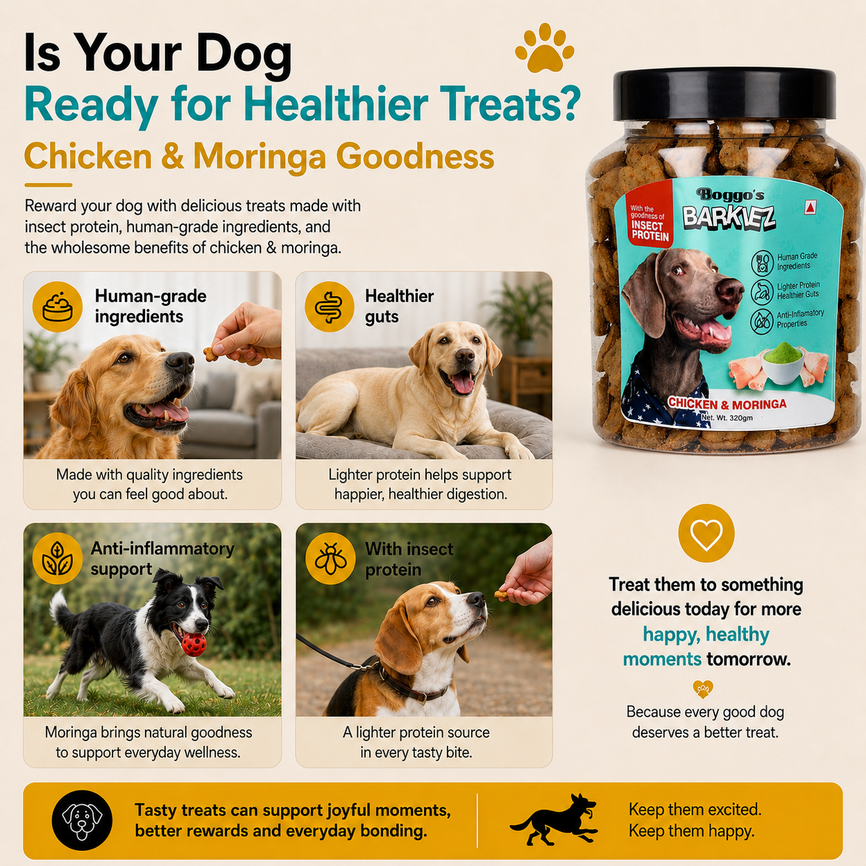 Barkiez Bite Sized Training Treats - Chicken & Moringa Dog Treats (320g)