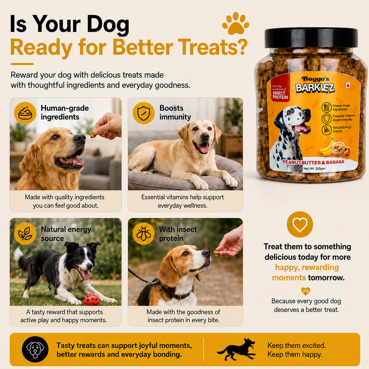 Barkiez Bite-Sized Training Treats - Peanut Butter & Banana Dog Treats (320g)