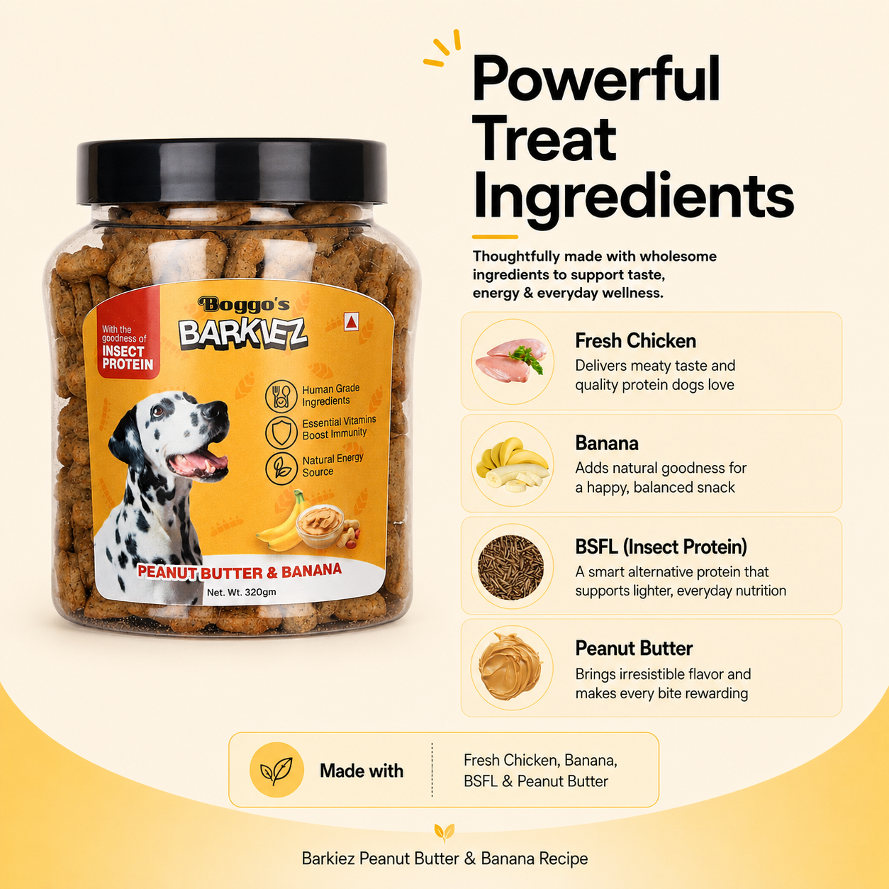 Barkiez Bite-Sized Training Treats - Peanut Butter & Banana Dog Treats (320g)