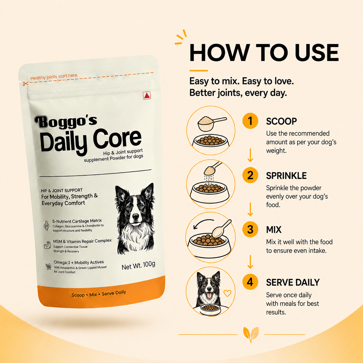 Daily Core Hip & Joint Support Powder for Dogs | 100g