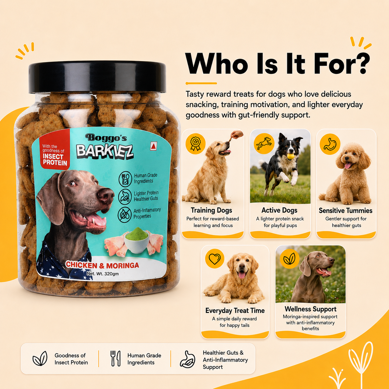 Barkiez Bite Sized Training Treats - Chicken & Moringa Dog Treats (320g)