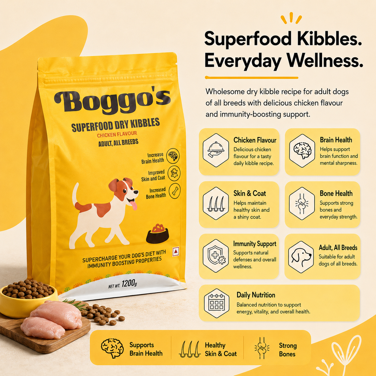 Complete Dog Food | 1.2 kg | Chicken & Rice with BSFL |  Delicious Taste, Vet-Formulated Nutrition!