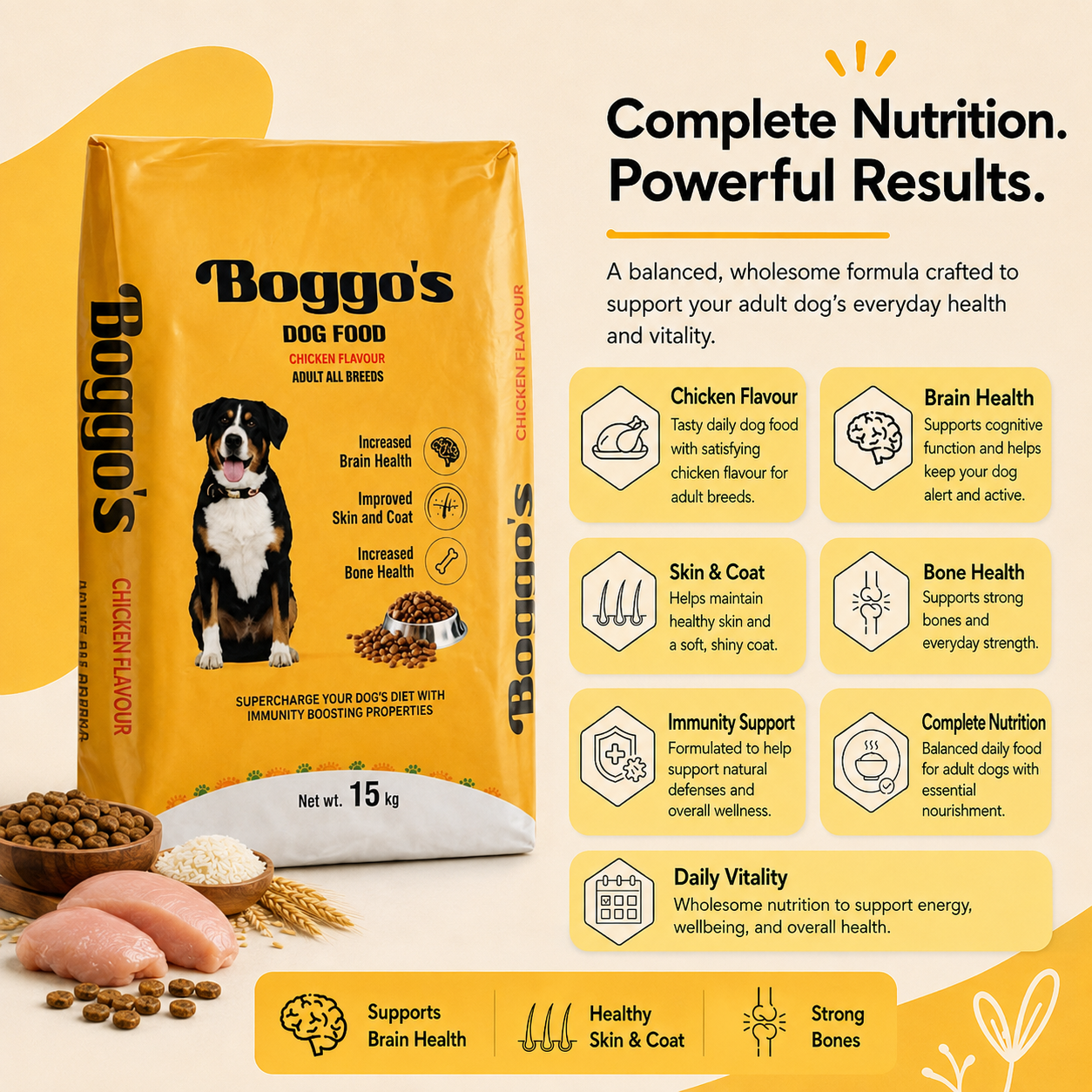 Complete Dog Food | 15kg | Chicken & Rice + BSFL | Delicious Taste, Vet-Formulated Nutrition!