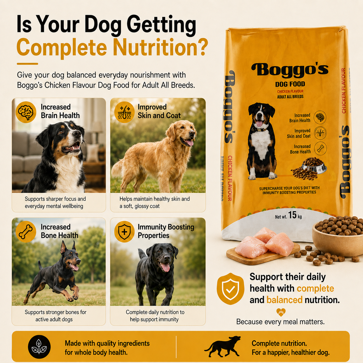 Complete Dog Food | 15kg | Chicken & Rice + BSFL | Delicious Taste, Vet-Formulated Nutrition!