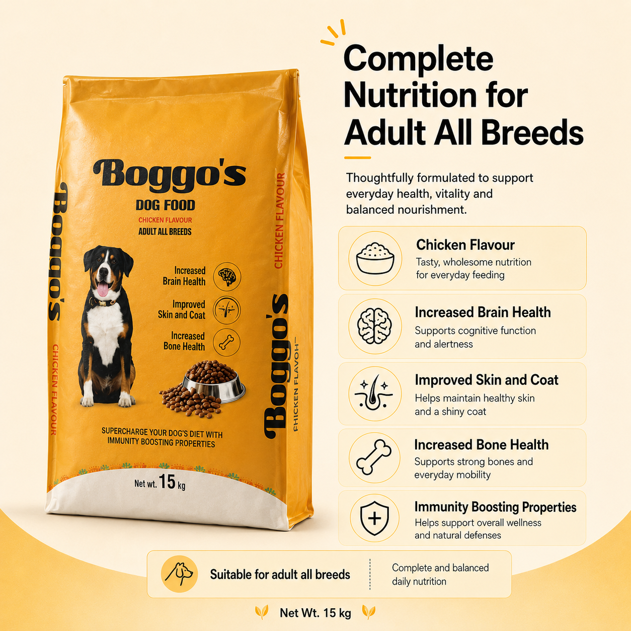 Complete Dog Food | 15kg | Chicken & Rice + BSFL | Delicious Taste, Vet-Formulated Nutrition!